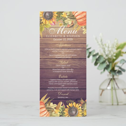 Menu mariage Automne Érable Feuille Citrouille Tou (Debout devant)