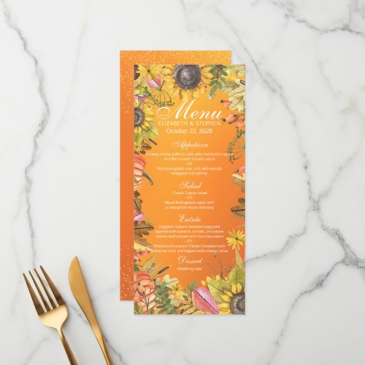 Menu mariage Automne Érable Feuille Citrouille Tou (Devant/Arrière en situation)
