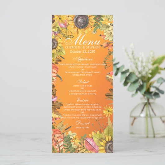 Menu mariage Automne Érable Feuille Citrouille Tou (Debout devant)