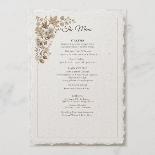 Menu Mariage Automne Érable Taupe Coton (Devant)