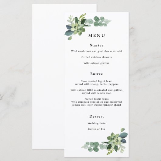 Menu Mariage aux Eucalyptus (Devant / Derrière)