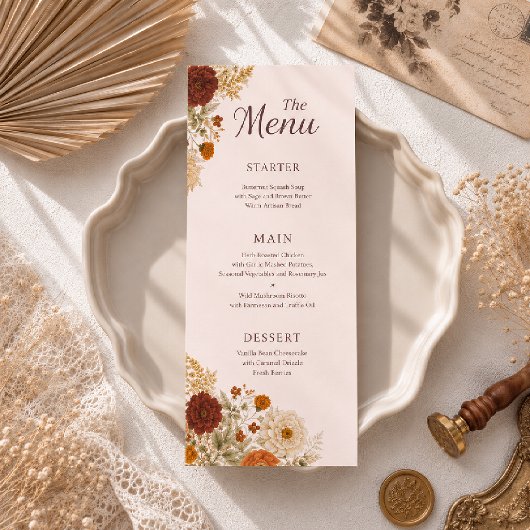 Menu Mariage aux feuilles d'automne rustiques orange br