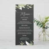 Menu Mariage aux Feuilles de Verdure Moderne Vert Foncé (Debout devant)