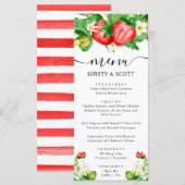 Menu Mariage aux fraises et fleurs blanches à l'aquarel (Devant / Derrière)