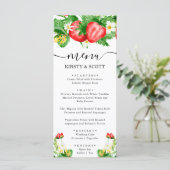 Menu Mariage aux fraises et fleurs blanches à l'aquarel (Debout devant)
