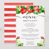 Menu Mariage aux fraises et fleurs blanches à l'aquarel (Devant / Derrière)