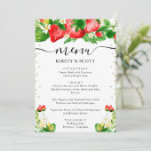 Menu Mariage aux fraises et fleurs blanches à l'aquarel (Debout devant)
