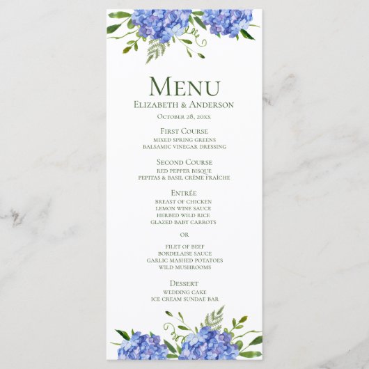 Menu Mariage aux Hortensias Bleus (Devant)