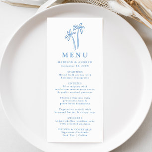 Menu Mariage aux palmiers bleus dessinés à la main mode