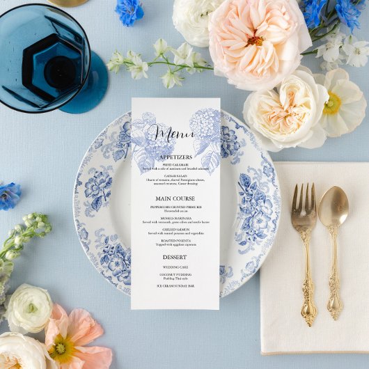 Menu mariage avec Blue Hydrangea