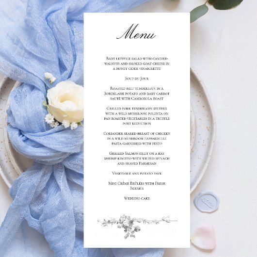 Menu Mariage avec Bordure de Rose Classique Française O