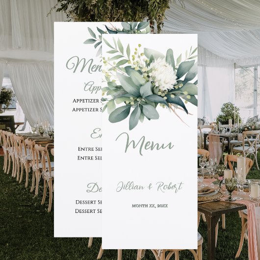 Menu Mariage avec des accents dorés et de la verdure fl