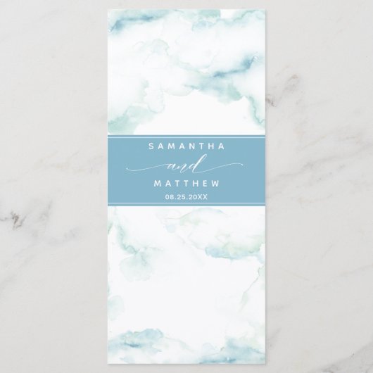 Menu mariage avec Nom de l'invité Dusty Blue Water (Dos)