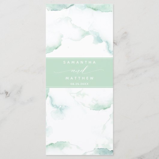 Menu mariage avec nom d'hôte Aquarelle vert pâle (Dos)