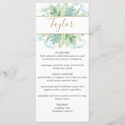 Menu mariage avec Nom d'hôte, Verdure, Aquarelle (Devant)