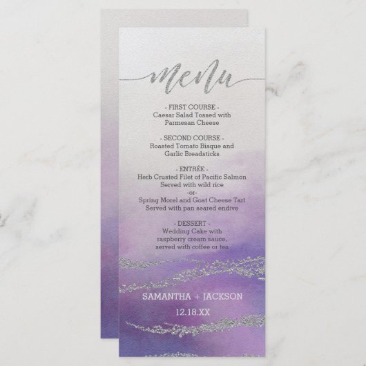 Menu Mariage Awash Elegant Watercolor Orchid (Devant / Derrière)