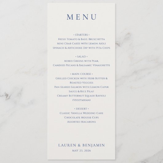 Menu Mariage Azure Blooms (Devant)