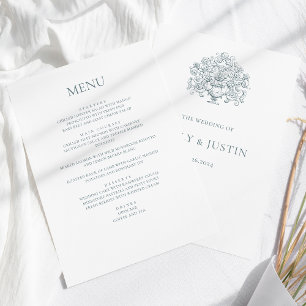 Menu Mariage baroque Bleu Dusty Vintage