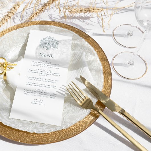 Menu Mariage baroque Bleu Dusty Vintage