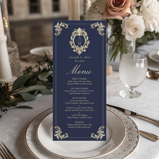 Menu Mariage baroque bleu marine