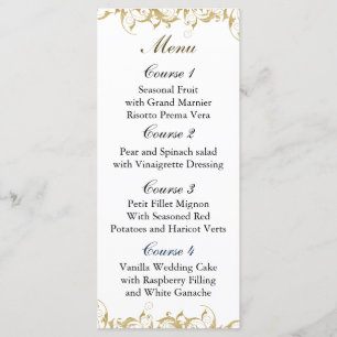 Menu mariage baroque d'or de champagne