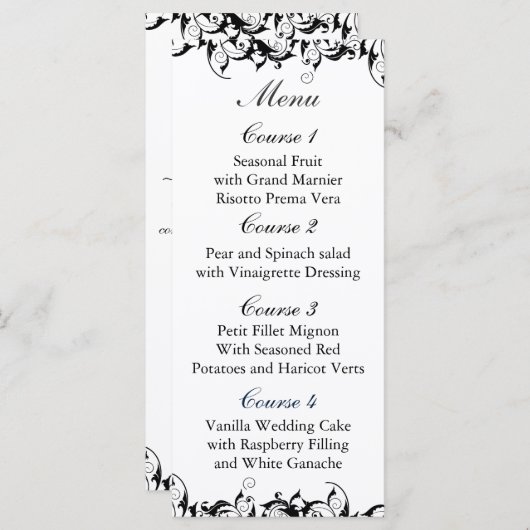 Menu Mariage baroque gris noir (Devant / Derrière)