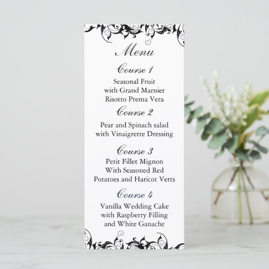 Menu Mariage baroque gris noir (Debout devant)