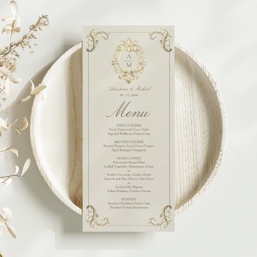 Menu Mariage baroque vintage or