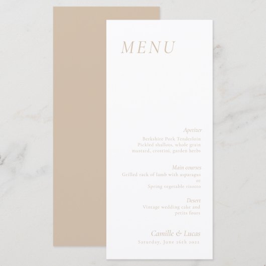 Menu Mariage beige élégant (Devant / Derrière)