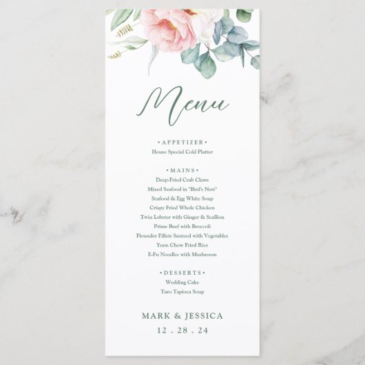 Menu Mariage bilingue chinois-anglais (Dos)