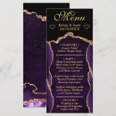 Menu Mariage Bille d'agate Pailletée de Violet et d'Or (Devant / Derrière)