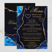 Menu Mariage Bille de Nacre Pailletée Bleue et Or (Devant / Derrière)