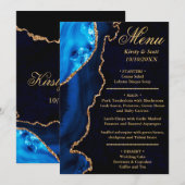 Menu Mariage Bille de Nacre Pailletée Bleue et Or (Devant / Derrière)