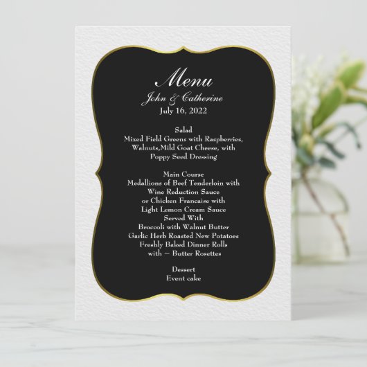 Menu Mariage Black and White Simple Elegance (Debout devant)