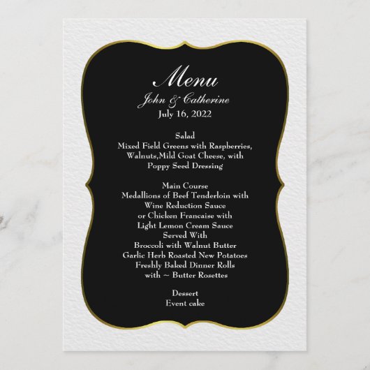 Menu Mariage Black and White Simple Elegance (Devant)