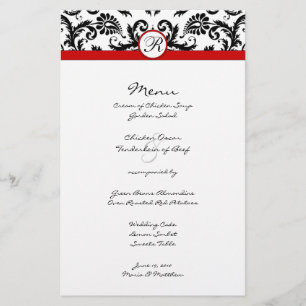 Menu Mariage Black Damask Red Trim