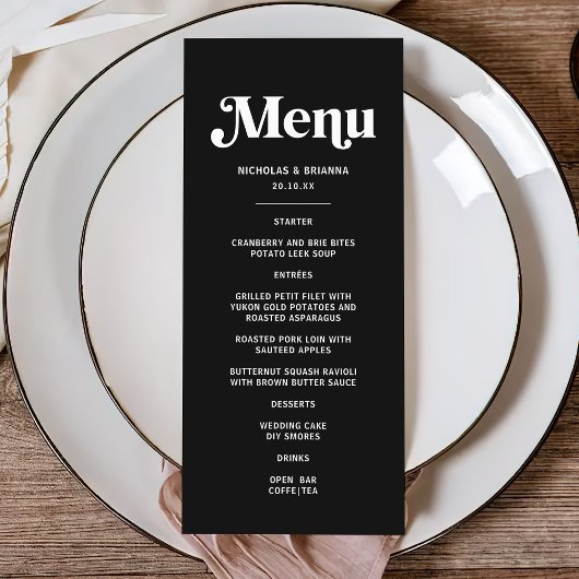 Menu Mariage Black Disco moderne