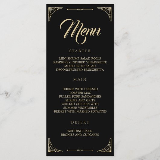 Menu mariage Black Elegant Deco Gold Retro (Devant)