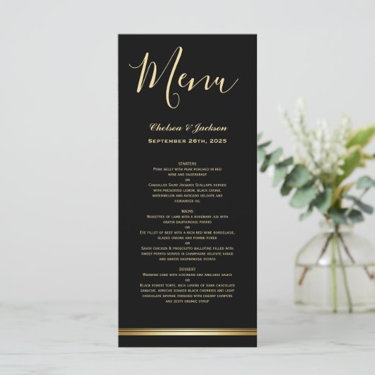 Menu Mariage Black Gold moderne (Debout devant)