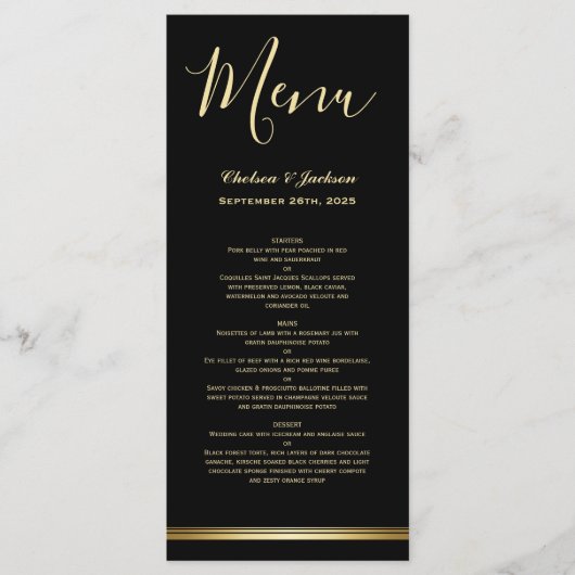 Menu Mariage Black Gold moderne (Devant)