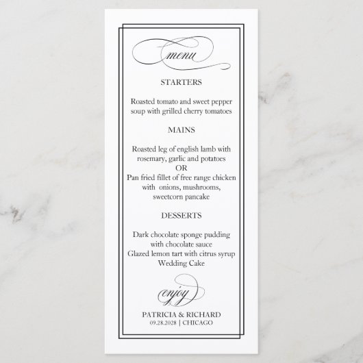 Menu Mariage Black Script Elegant 4x9 (Devant)