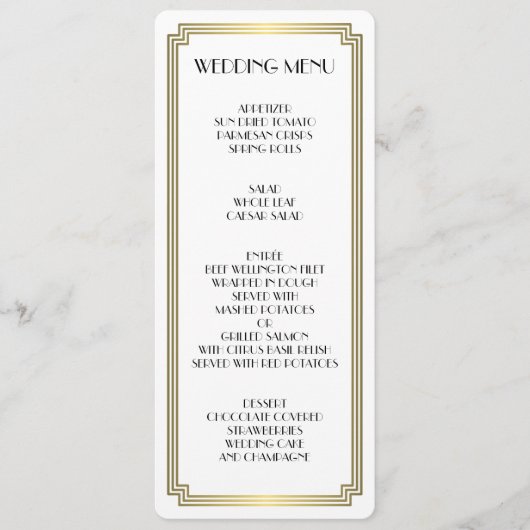 Menu Mariage blanc Art déco Gatsby Great Round Gre (Devant)