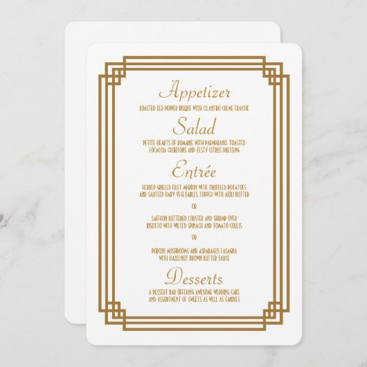 Menu Mariage blanc Art déco simple (Devant / Derrière)