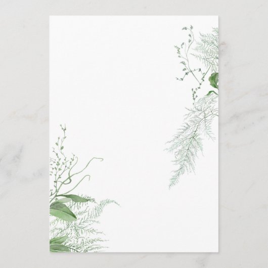 Menu Mariage blanc de feuillage vert de fougère rustiqu (Dos)