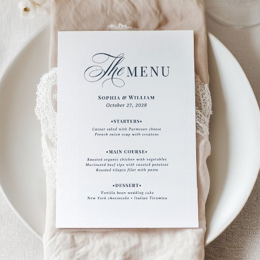 Menu Mariage Blanc et Bleu Nuit | Luxe Classique