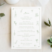 Menu Mariage blanc et vert tiré à la main