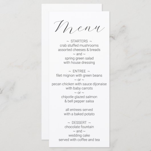Menu Mariage blanc minimaliste simple (Devant / Derrière)