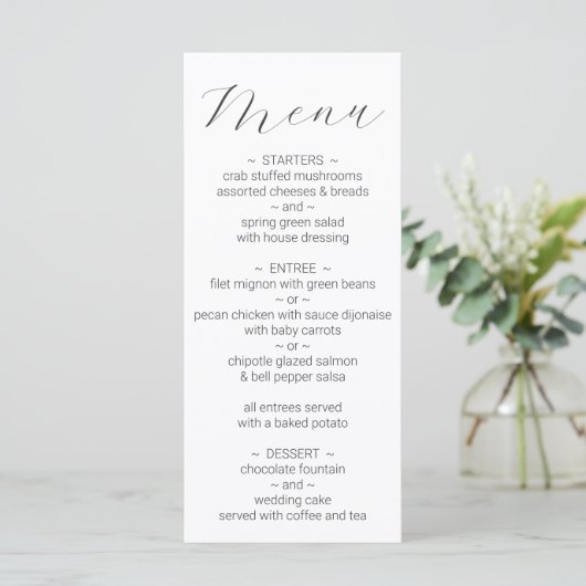 Menu Mariage blanc minimaliste simple (Debout devant)