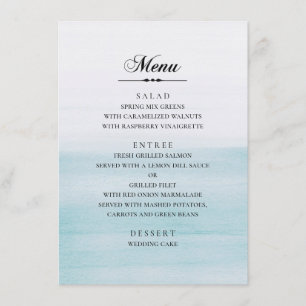 Menu Mariage bleu aquarelle. Classique nautique élégant