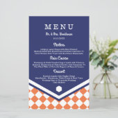 Menu Mariage bleu avec Motif orange À damiers (Debout devant)